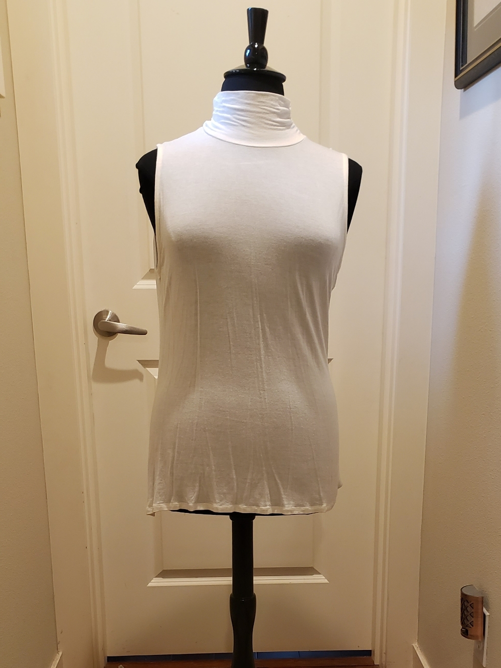 Sleeveless White Turtleneck Tank Top